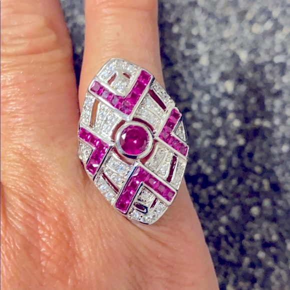 JTV Jewelry - 2.26ctw Ruby & White Diamond Simulants